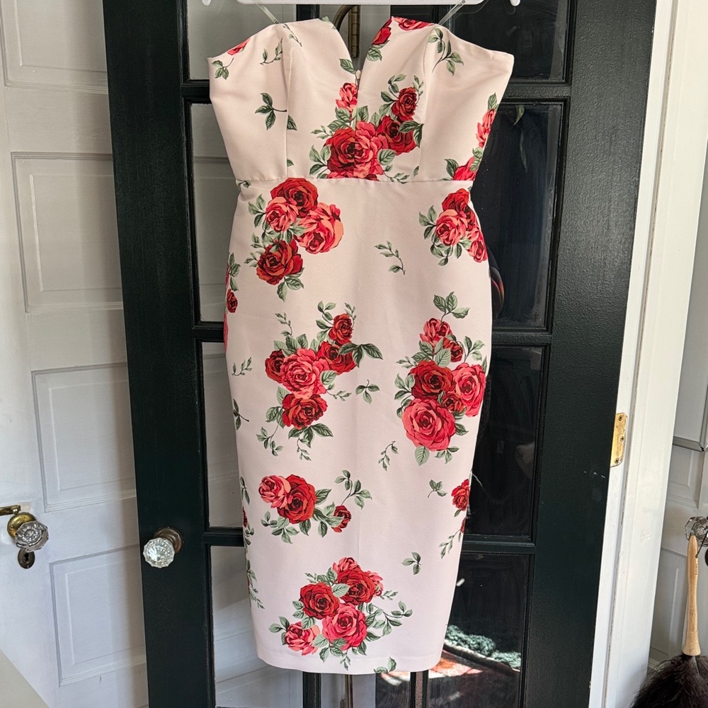 Sachin + Babi Light Pink Floral Strapless Midi Dress
